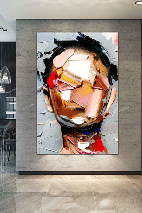 Yüzler Fırça Darbeli Görünümlü Soyut Modern Sanat Kanvas Tablo