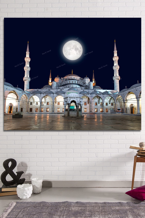 Sultanahmet Camii Gece Ve Ay Kanvas Tablo