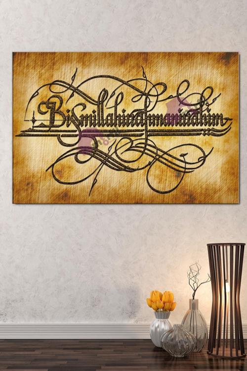 Besmele Dini İslami Hat Kanvas Tablo Bismillahirrahmanirrahim (7 Farklı Ölçü)