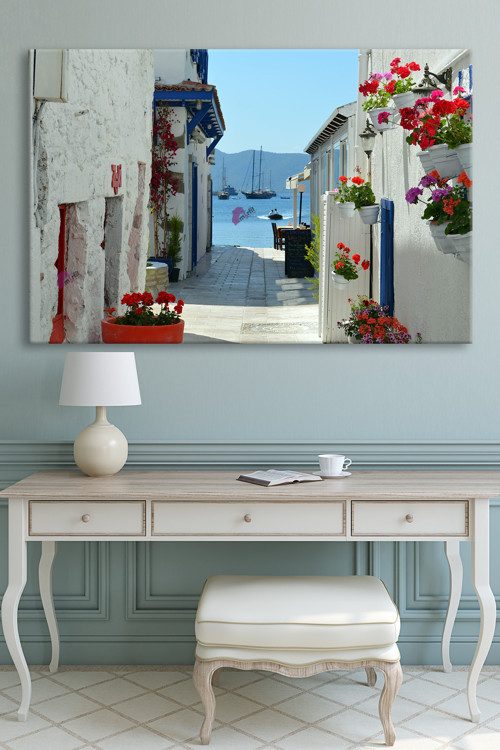 Bodrum Taşevler Deniz Manzara Doğa Kanvas Tablo (6 Farklı Ölçü)