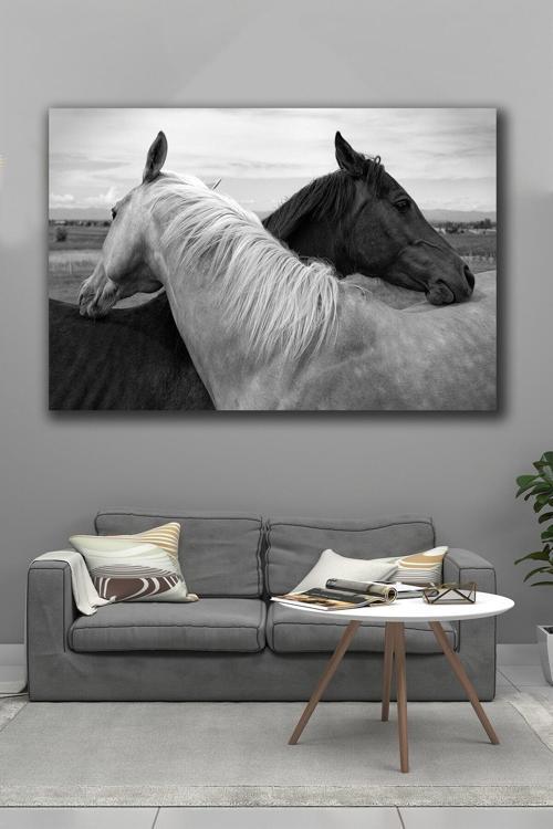100 x 140 Siyah Ve Beyaz Atlar Kanvas Tablo
