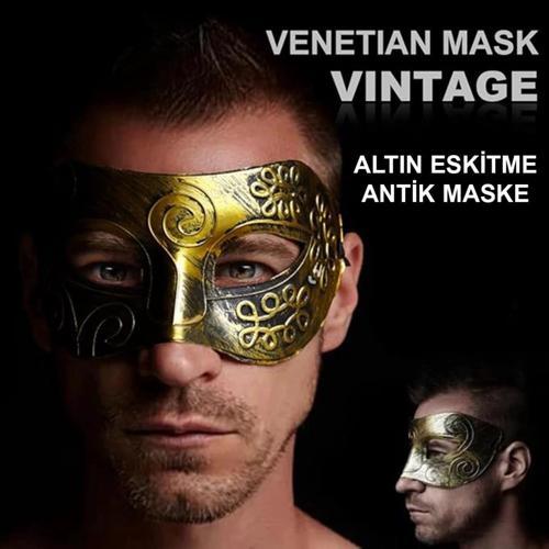 BFS Altın Eskitme Yüz Maskesi - Antik Tarz Balo Maskesi