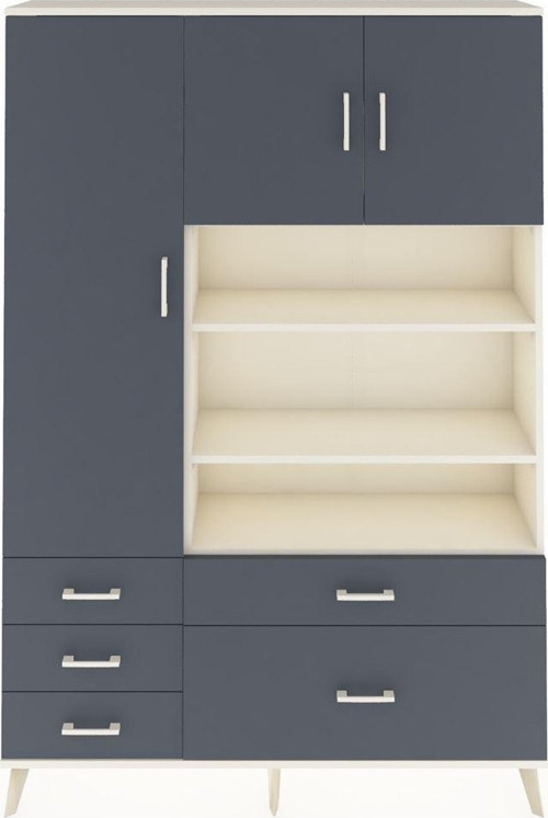 Arges Gardrop 9 Raflı 5 Çekmeceli 3 Kapaklı 132 x 30 x 195 cm Aytaşı - Antrasit