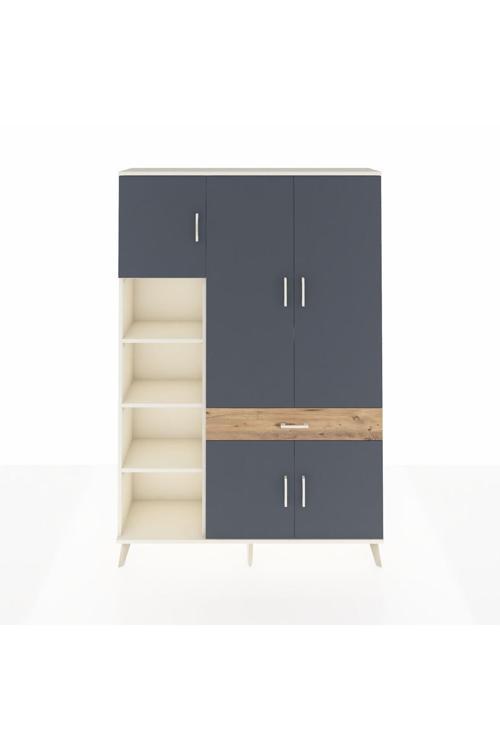 Arges Dolap 8 Raflı 1 Çekmeceli 5 Kapaklı 132 x 30 x 195 cm Aytaşı - Antrasit - Çam