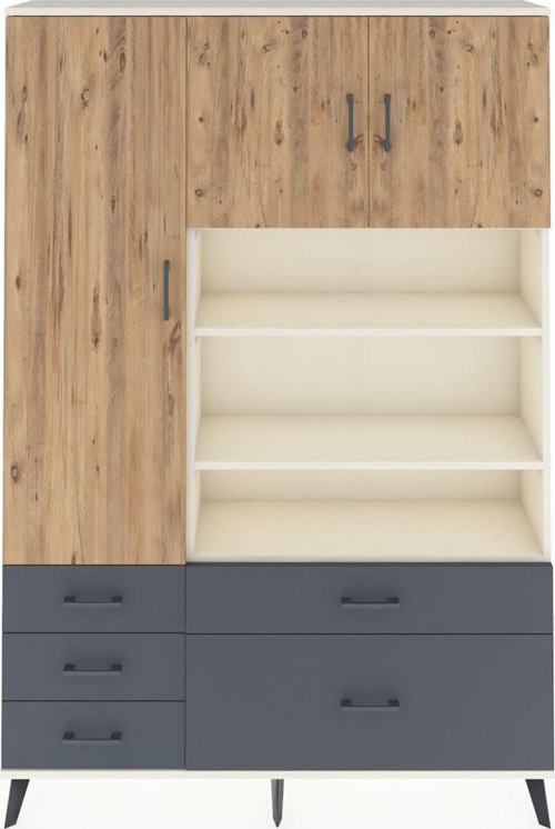 Arges Dolap 9 Raflı 5 Çekmeceli 3 Kapaklı 132x30x195 Aytaşı-Çam/Antrasit