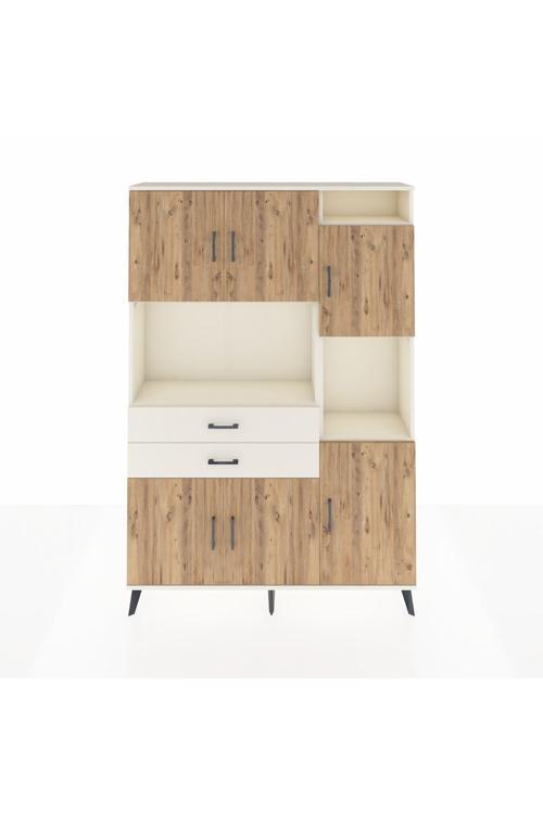 Arges Dolap 9 Raflı 2 Çekmeceli 6 Kapaklı 132 x 30 x 195 cm Aytaşı - Çam - Aytaşı