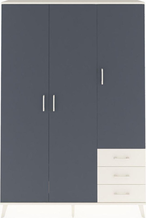 Arges Dolap 6 Raflı 3 Çekmeceli Tek Askılı 132x30x195 Aytaşı-Antrasit/Aytaşı