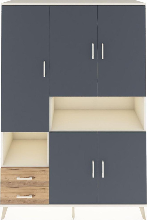 Hyperion Dolap 10 Raflı 2 Çekmeceli 5 Kapaklı 132x44x195 Aytaşı-Antrasit/Çam
