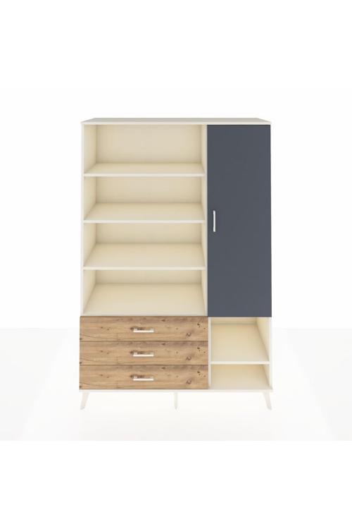 Hyperion Dolap 9 Raflı 3 Çekmeceli Tek Kapaklı 132x44x195 Aytaşı-Antrasit/Çam