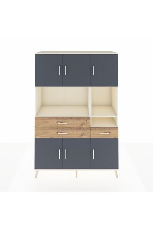 Hyperion Dolap 9 Raflı 3 Çekmeceli 6 Kapaklı 132 x 44 x 195 cm Aytaşı - Antrasit - Çam