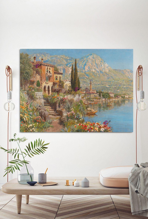 Alois Arnegger Garda Gölü'Ndeki Riva Manzarası Sanatsal Kanvas Tablo (7 Farklı Ölçü)