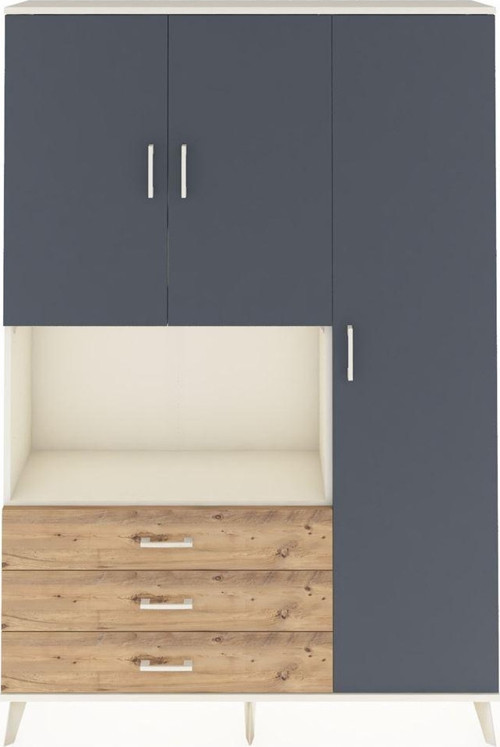 Arges Dolap 7 Raflı 3 Çekmeceli 3 Kapaklı 132 x 30 x 195 cm Aytaşı - Antrasit - Çam