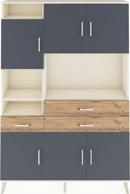 Arges Dolap 9 Raflı 3 Çekmeceli 6 Kapaklı 132 x 30 x 195 cm Aytaşı - Antrasit - Çam