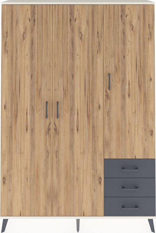 Arges Dolap 6 Raflı 3 Çekmeceli Tek Askılı 132x30x195 Aytaşı-Çam/Antrasit