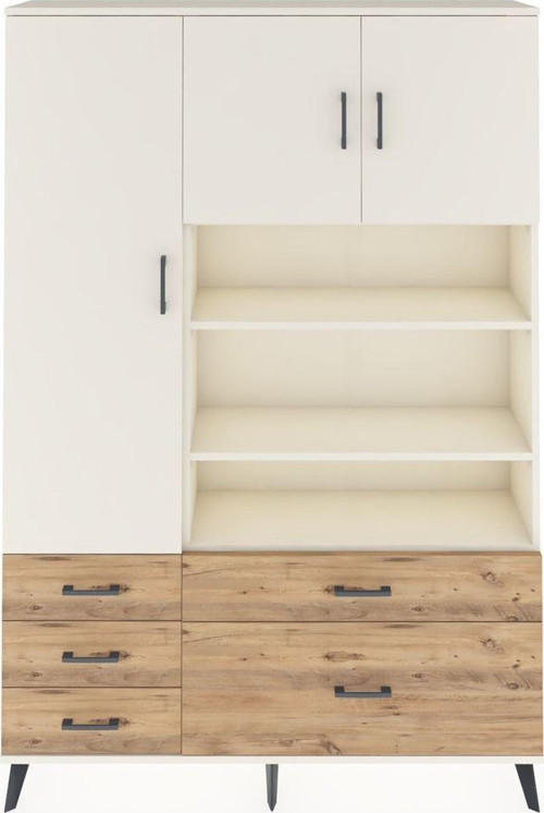 Arges Dolap 9 Raflı 5 Çekmeceli 3 Kapaklı 132 x 30 x 195 cm Aytaşı - Aytaşı - Çam