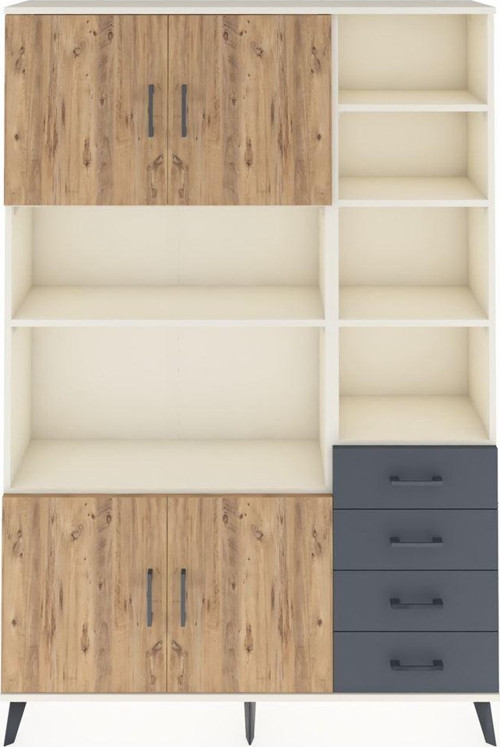 Arges Dolap 9 Raflı 4 Çekmeceli 4 Kapaklı 132 x 30 x 195 cm Aytaşı - Çam - Antrasit