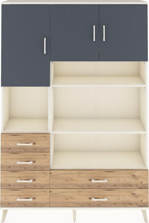 Arges Dolap 9 Raflı 6 Çekmeceli 3 Kapaklı 132x30x195 Aytaşı-Antrasit/Çam