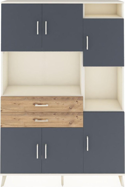 Arges Dolap 9 Raflı 2 Çekmeceli 6 Kapaklı 132 x 30 x 195 cm Aytaşı - Antrasit - Çam