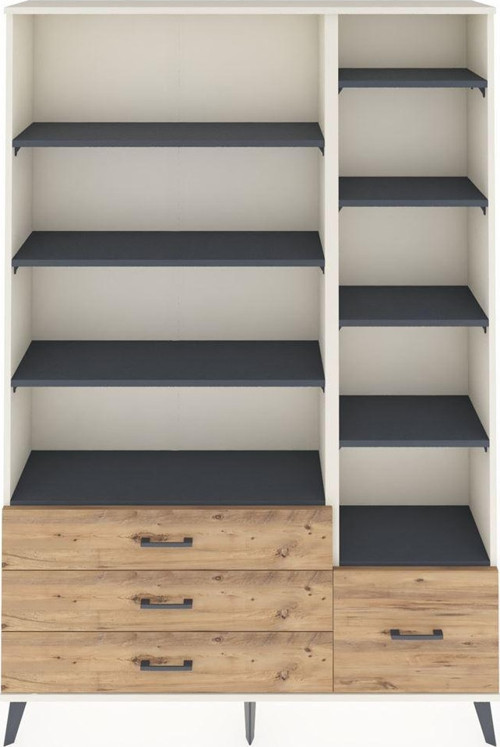 Arges Dolap 9 Raflı 4 Çekmeceli 132x30x195 Aytaşı-Antrasit/Çam