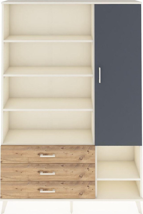 Arges Dolap 9 Raflı 3 Çekmeceli Tek Kapaklı 132x30x195 Aytaşı-Antrasit/Çam