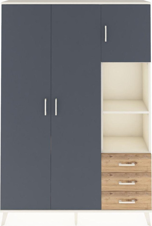 Arges Dolap 5 Raflı 3 Çekmeceli 1 Askılı 132 x 30 x 195 cm Aytaşı - Antrasit - Çam