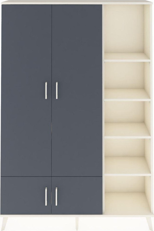 Arges Dolap 6 Raflı 4 Kapaklı Tek Askılı 132x30x195 Aytaşı-Antrasit/Aytaşı