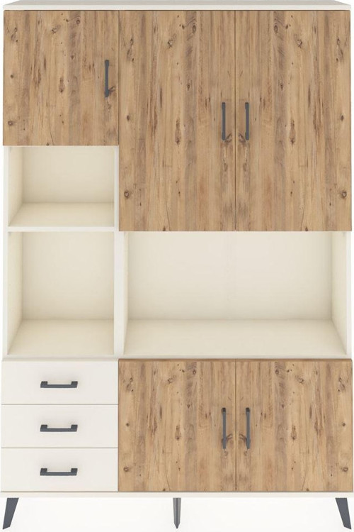 Arges Dolap 9 Raflı 3 Çekmeceli 5 Kapaklı 132 x 30 x 195 cm Aytaşı - Çam - Aytaşı