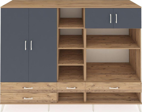 Kronos Dolap 12 Raflı 4 Çekmeceli 4 Kapaklı 220 x 59 x 163 cm Çam - Antrasit - Çam