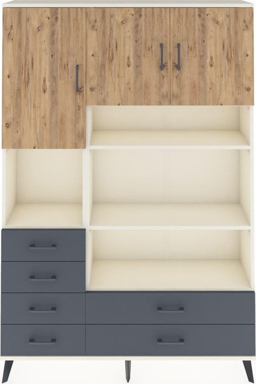 Arges Dolap 9 Raflı 6 Çekmeceli 3 Kapaklı 132x30x195 Aytaşı-Çam/Antrasit