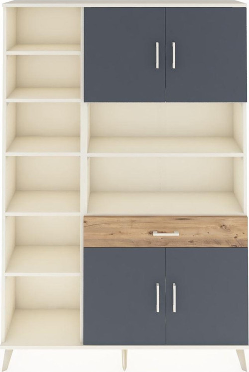 Arges Dolap 10 Raflı 1 Çekmeceli 4 Kapaklı 132 x 30 x 195 cm Aytaşı - Antrasit - Çam