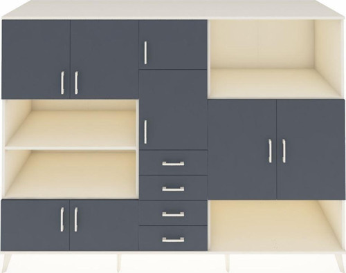 Kronos Dolap 10 Raflı 4 Çekmeceli 8 Kapaklı 220 x 59 x 163 cm Aytaşı - Antrasit