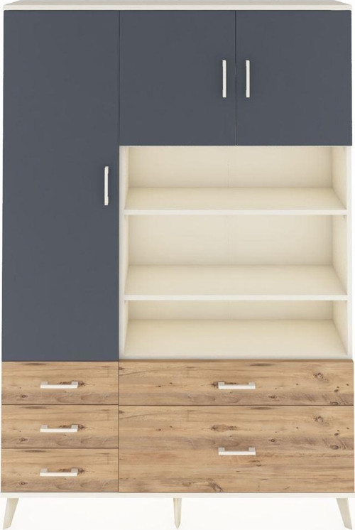 Arges Dolap 9 Raflı 5 Çekmeceli 3 Kapaklı 132x30x195 Aytaşı-Antrasit/Çam