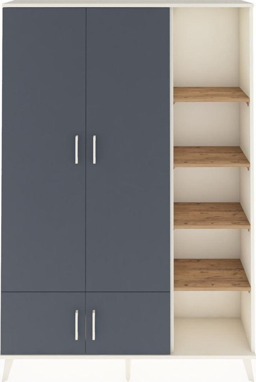 Arges Dolap 6 Raflı 4 Kapaklı Tek Askılı 132x30x195 Aytaşı-Antrasit/Çam