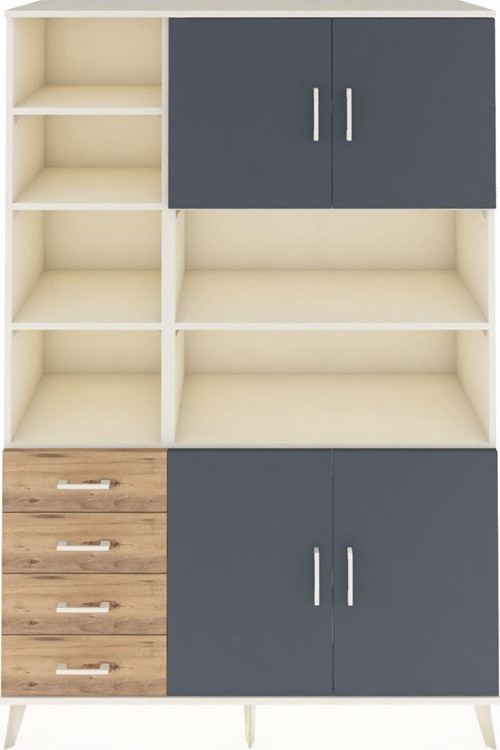 Hyperion Dolap 9 Raflı 4 Çekmeceli 4 Kapaklı 132 x 44 x 195 cm Aytaşı - Antrasit - Çam
