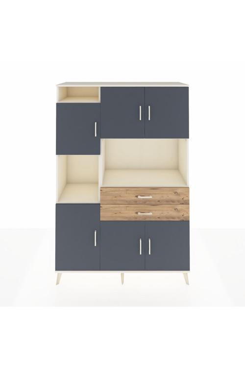 Hyperion Dolap 8 Raflı 2 Çekmeceli 6 Kapaklı 132x44x195 Aytaşı-Antrasit/Çam