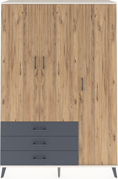 Hyperion Dolap 6 Raflı 3 Çekmeceli Tek Askılı 132x44x195 Aytaşı-Çam/Antrasit