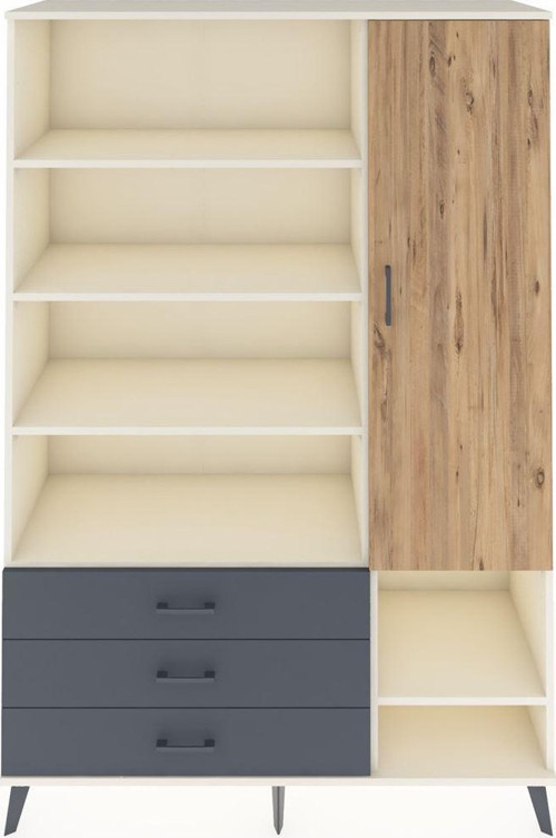 Hyperion Dolap 9 Raflı 3 Çekmeceli Tek Kapaklı 132x44x195 Aytaşı-Çam/Antrasit