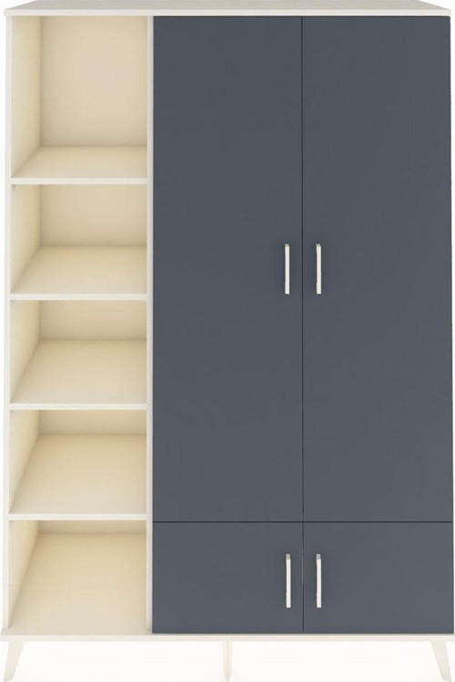 Hyperion Dolap 6 Raflı 4 Kapaklı Tek Askılı 132x44x195 Aytaşı-Antrasit/Aytaşı