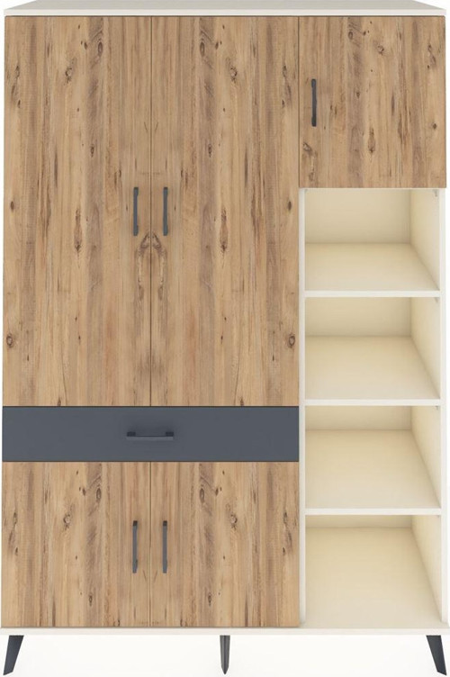 Hyperion Dolap 10 Raflı 1 Çekmeceli 5 Kapaklı 132 x 44 x 195 cm Aytaşı - Çam - Antrasit