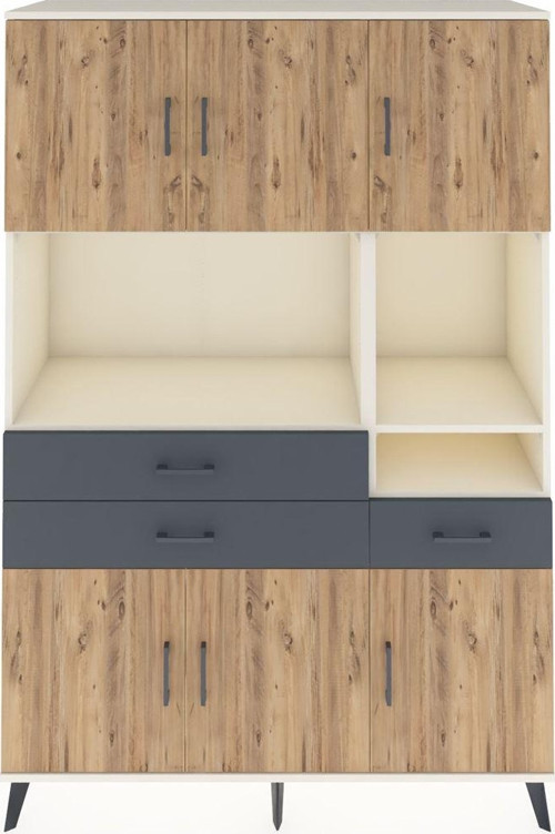 Hyperion Dolap 9 Raflı 3 Çekmeceli 6 Kapaklı 132x44x195 Aytaşı-Çam/Antrasit