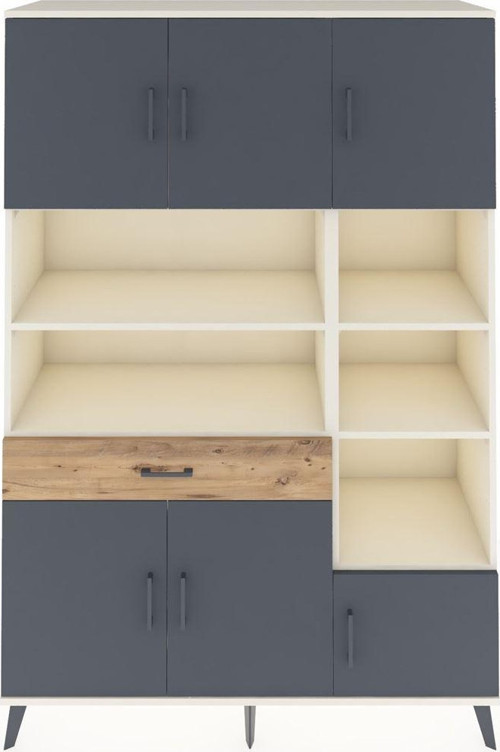 Hyperion Dolap 10 Raflı Tek Çekmeceli 6 Kapaklı 132x44x195 Aytaşı-Antrasit/Çam