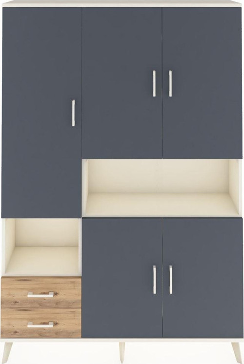 Arges Dolap 10 Raflı 2 Çekmeceli 5 Kapaklı 132x30x195 Aytaşı-Antrasit/Çam