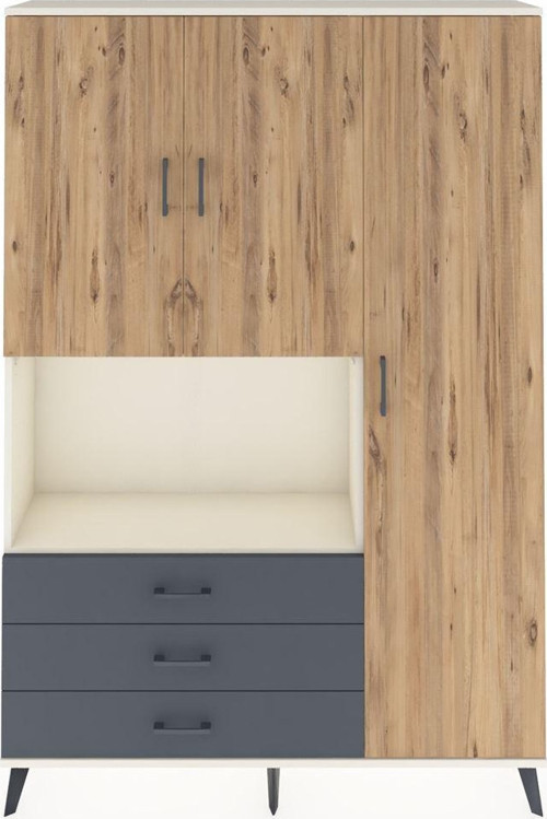 Arges Dolap 7 Raflı 3 Çekmeceli 3 Kapaklı 132 x 30 x 195 cm Aytaşı - Çam - Antrasit