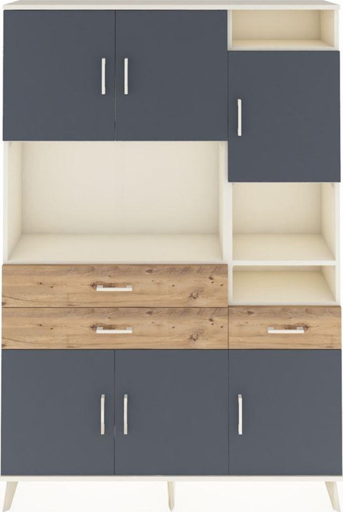 Arges Dolap 10 Raflı 3 Çekmeceli 6 Kapaklı 132 x 30 x 195 cm Aytaşı - Antrasit - Çam