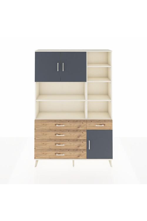 Arges Dolap 9 Raflı 5 Çekmeceli 3 Kapaklı 132x30x195 Aytaşı-Antrasit/Çam