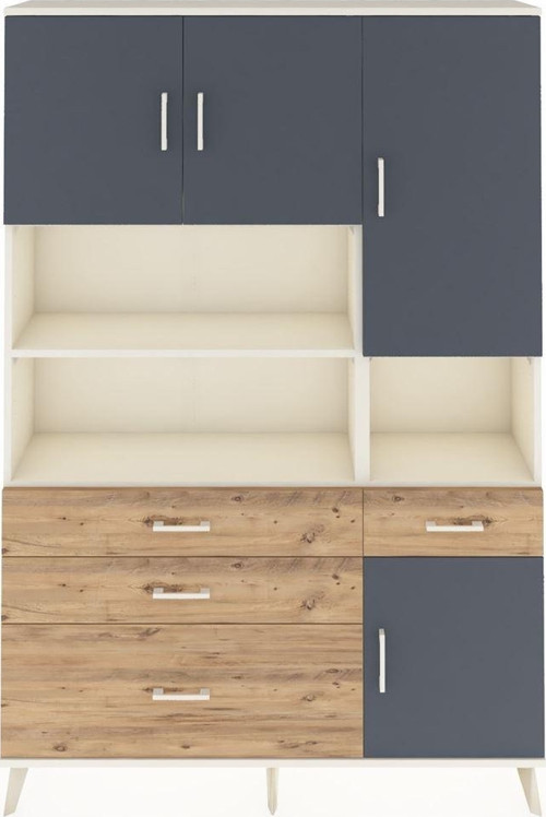 Arges Dolap 9 Raflı 4 Çekmeceli 4 Kapaklı 132x30x195 Aytaşı-Antrasit/Çam