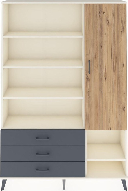 Arges Dolap 9 Raflı 3 Çekmeceli Tek Kapaklı 132x30x195 Aytaşı-Çam/Antrasit