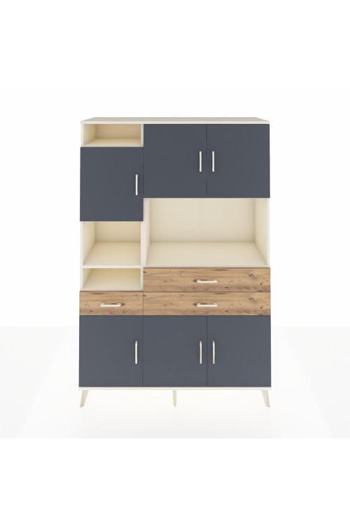 Hyperion Dolap 9 Raflı 3 Çekmeceli 6 Kapaklı 132x44x195 Aytaşı-Antrasit/Çam