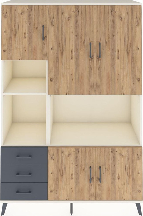 Hyperion Dolap 9 Raflı 3 Çekmeceli 5 Kapaklı 132x44x195 Aytaşı-Çam/Antrasit