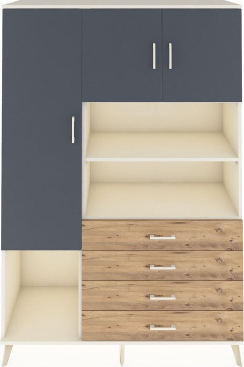 Hyperion Dolap 7 Raflı 4 Çekmeceli 3 Kapaklı 132 x 44 x 195 cm Aytaşı - Antrasit - Çam